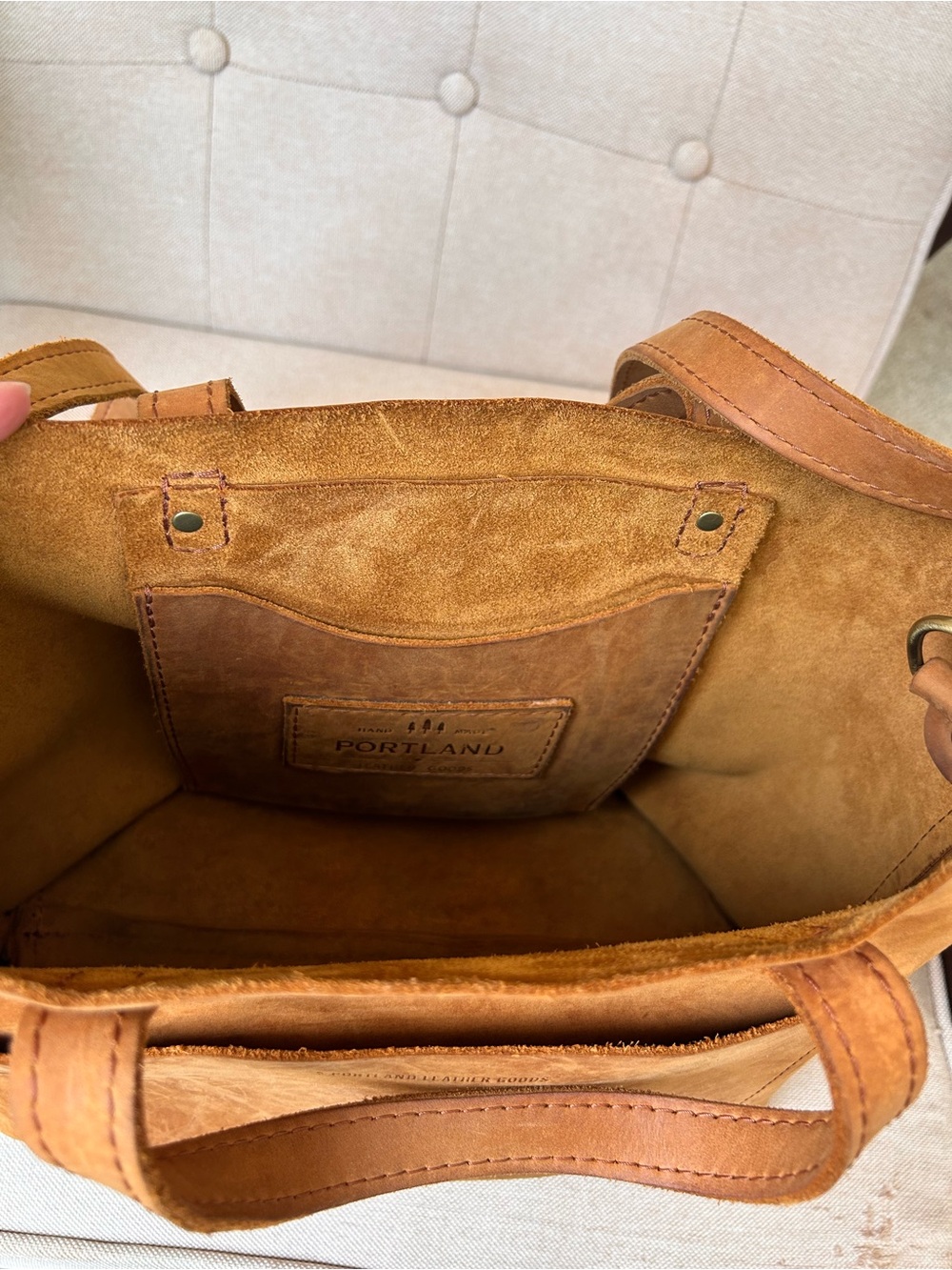 Portland Leather Cognac Shoulder Tote with Front Pocket - Picture 5 of 7